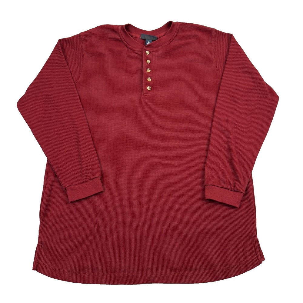 King Size Henley Shirt Mens XL BIG Classic Waffle Knit Dark‎ Red 5-Button